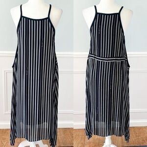 NWOT Rag & Bone Striped V-neck Midi Dress SharkBite Hem Flowy Silk 90s Size S